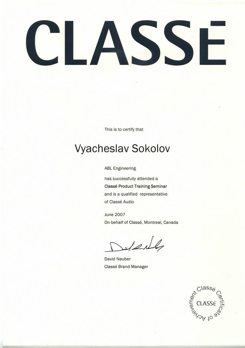 Sertificate Sokolov Classe